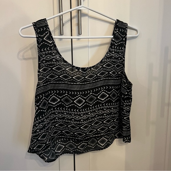 Sheer crop blouse, black and white - like new! - Picture 3 of 3
